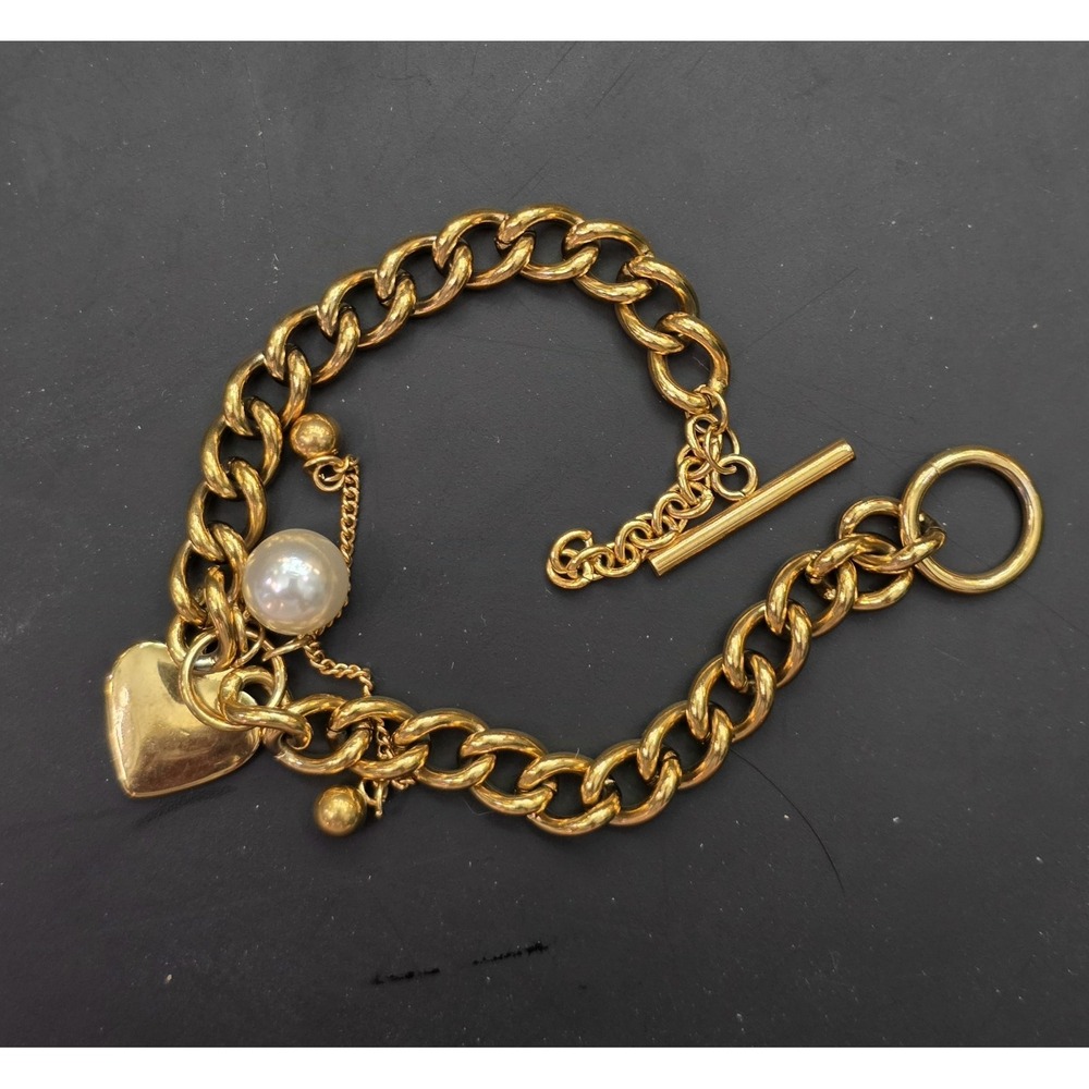 Heart Chain Toggle Bracelet Gold Plated Stainless Steel Size 7" & 1" Extender